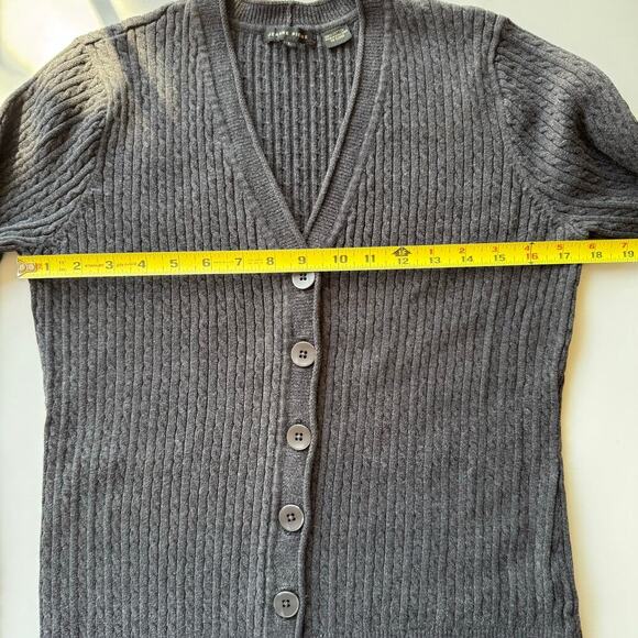 Jeanne Pierre Knit V Neck Cardigan Old Money Minimalist Preppy Gray Size Large - Picture 5 of 8